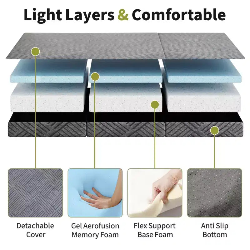 Matelas pliant en mousse à mémoire de forme Dyonery Certifié CertiPUR-US, polyvalent et lavable en machine