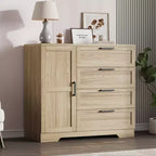 Armoire-penderie, 110 cm de hauteur, en bois, avec 4 tiroirs et une tringle de suspension, chêne gris naturel