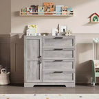 Armoire-penderie, 110 cm de hauteur, en bois, avec 4 tiroirs et une tringle de suspension, chêne gris naturel