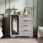 Armoire-penderie, 110 cm de hauteur, en bois, avec 4 tiroirs et une tringle de suspension, chêne gris naturel