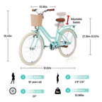 NAYSAYE Vélo de ville hybride pour filles de 24 pouces, pour les 7-10 ans et plus, avec panier en osier et porte-bagages arrière, vélos pour enfants