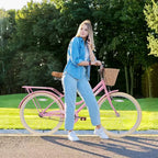 NAYSAYE Vélo de ville hybride pour filles de 24 pouces, pour les 7-10 ans et plus, avec panier en osier et porte-bagages arrière, vélos pour enfants