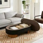 Table basse GDFStudio Elvire en bois d'hévéa de style campagnard français avec rangement dissimulé et plateau amovible