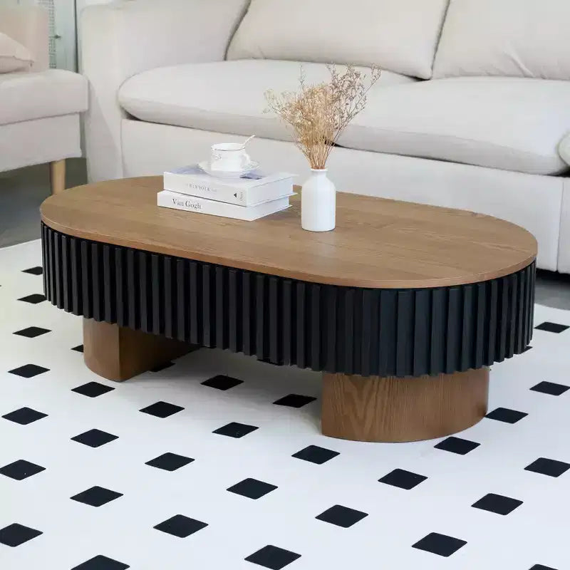 Table basse GDFStudio Elvire en bois d'hévéa de style campagnard français avec rangement dissimulé et plateau amovible