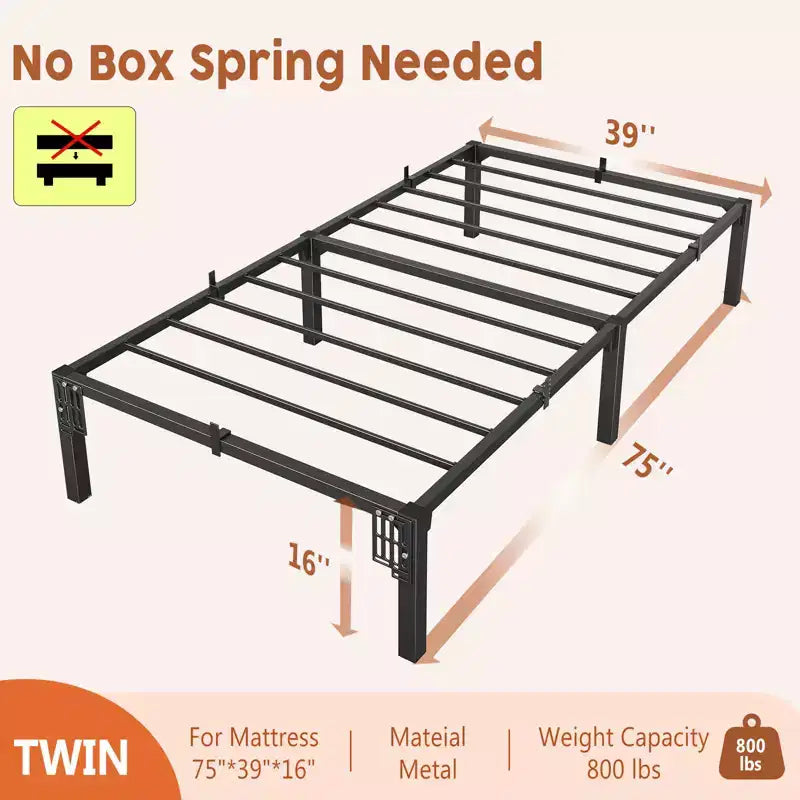 Cadre de lit en métal COZONY double/grand lit/très grand lit, plateforme de 40,6 cm de haut, capacité de 362,9 kg, sans sommier à ressorts