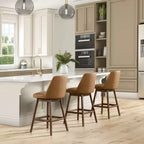 ROME + OAK Tabouret de bar pivotant Rowan de 66 cm en noyer avec assise rembourrée en similicuir marron - Meuble de cuisine ou de salle à manger