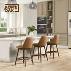 ROME + OAK Tabouret de bar pivotant Rowan de 66 cm en noyer avec assise rembourrée en similicuir marron - Meuble de cuisine ou de salle à manger