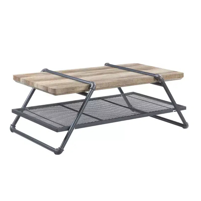 HomeRoots 47 Natural and Gray Metal Sled Coffee Table With Shelf