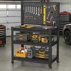 VIYET 18 Étagère de Rangement Métallique Robuste avec Panneau Perforé - Étagère de Garage Réglable à 3 Niveaux et Étagère Utilitaire Industrielle pour Cuisine, Garde-Manger et Jardin