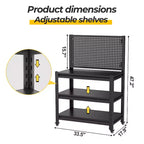 VIYET 18 Étagère de Rangement Métallique Robuste avec Panneau Perforé - Étagère de Garage Réglable à 3 Niveaux et Étagère Utilitaire Industrielle pour Cuisine, Garde-Manger et Jardin