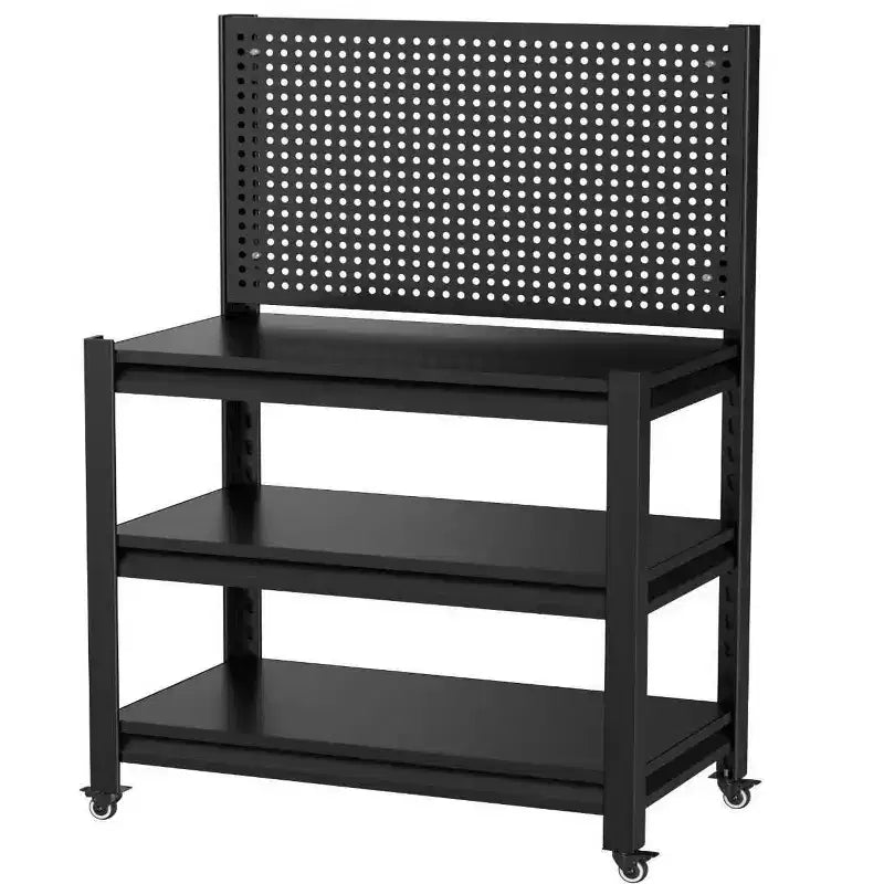 VIYET 18 Étagère de Rangement Métallique Robuste avec Panneau Perforé - Étagère de Garage Réglable à 3 Niveaux et Étagère Utilitaire Industrielle pour Cuisine, Garde-Manger et Jardin