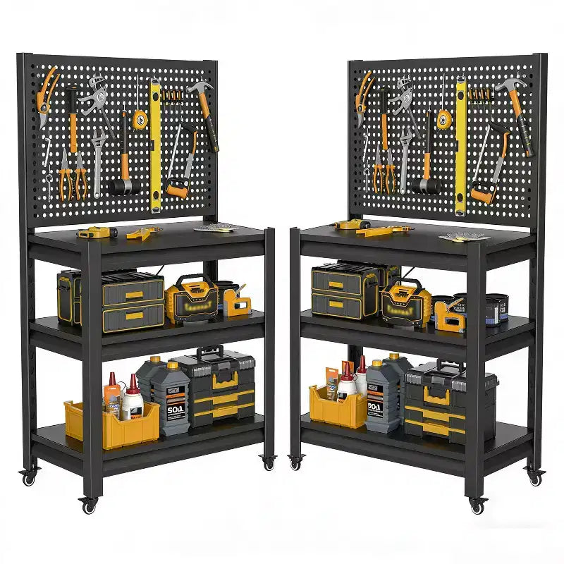 VIYET 18 Étagère de Rangement Métallique Robuste avec Panneau Perforé - Étagère de Garage Réglable à 3 Niveaux et Étagère Utilitaire Industrielle pour Cuisine, Garde-Manger et Jardin