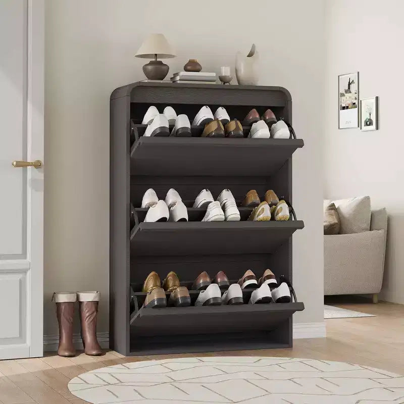 COZONY Armoire à chaussures haute de 46 po avec 3 tiroirs basculants Meuble de rangement à chaussures en bois avec étagère réglable pour entrée, couloir, salon