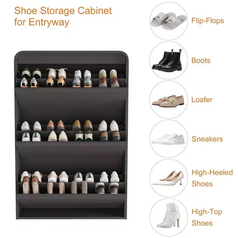 COZONY Armoire à chaussures haute de 46 po avec 3 tiroirs basculants Meuble de rangement à chaussures en bois avec étagère réglable pour entrée, couloir, salon