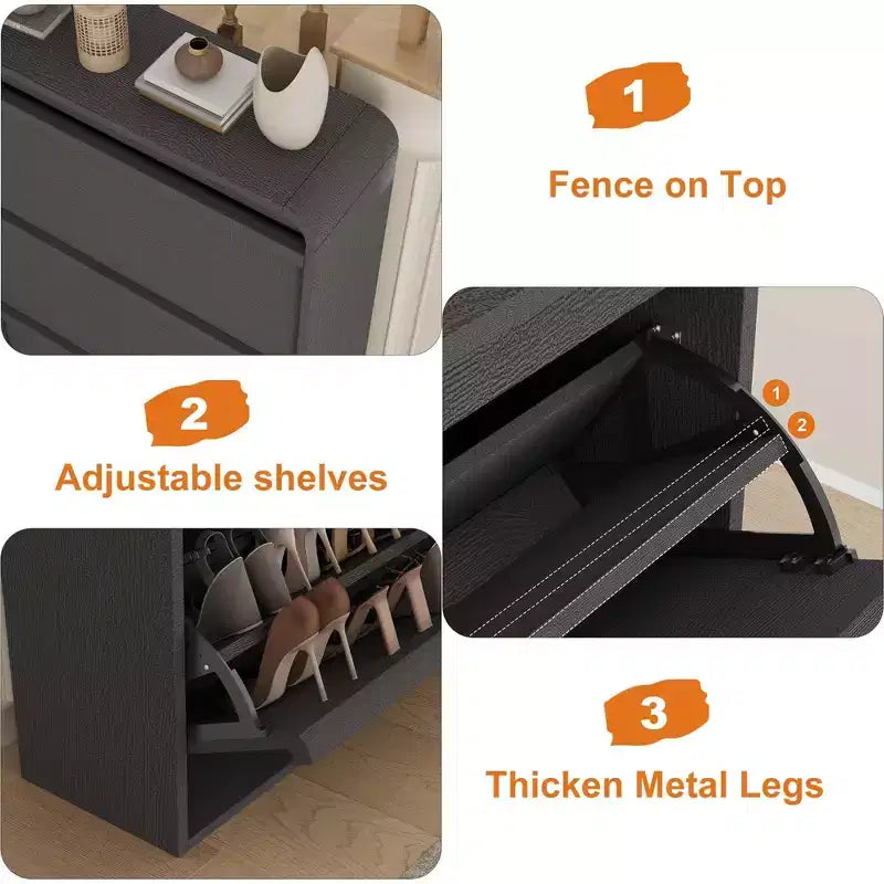 COZONY Armoire à chaussures haute de 46 po avec 3 tiroirs basculants Meuble de rangement à chaussures en bois avec étagère réglable pour entrée, couloir, salon