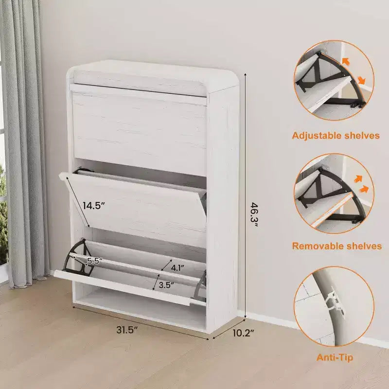 COZONY Armoire à chaussures haute de 46 po avec 3 tiroirs basculants Meuble de rangement à chaussures en bois avec étagère réglable pour entrée, couloir, salon