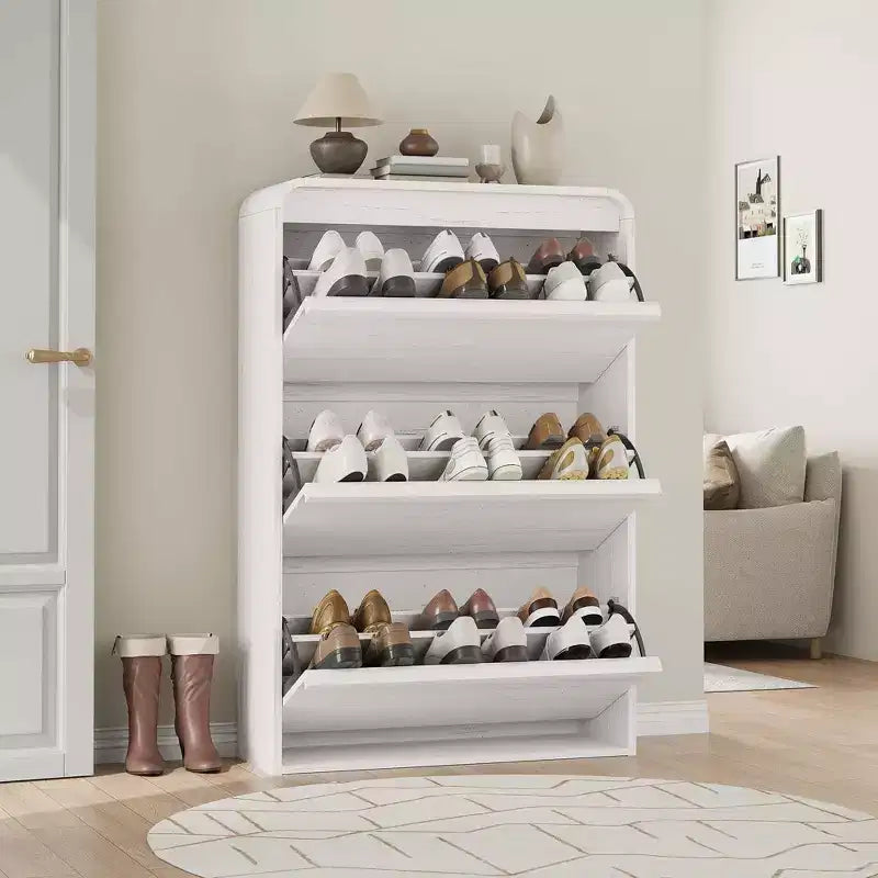 COZONY Armoire à chaussures haute de 46 po avec 3 tiroirs basculants Meuble de rangement à chaussures en bois avec étagère réglable pour entrée, couloir, salon