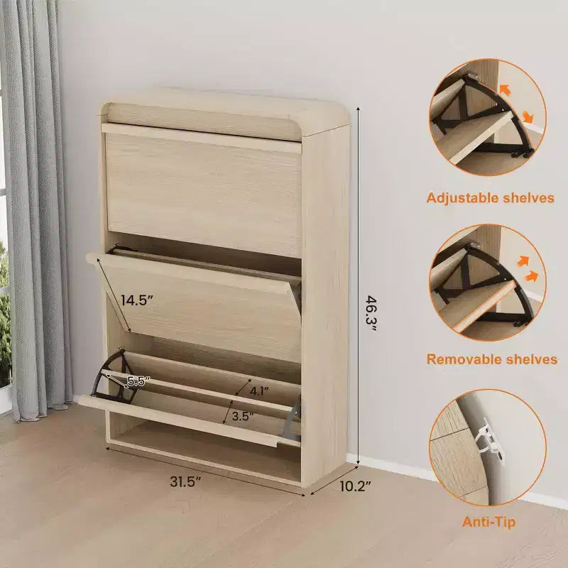 COZONY Armoire à chaussures haute de 46 po avec 3 tiroirs basculants Meuble de rangement à chaussures en bois avec étagère réglable pour entrée, couloir, salon