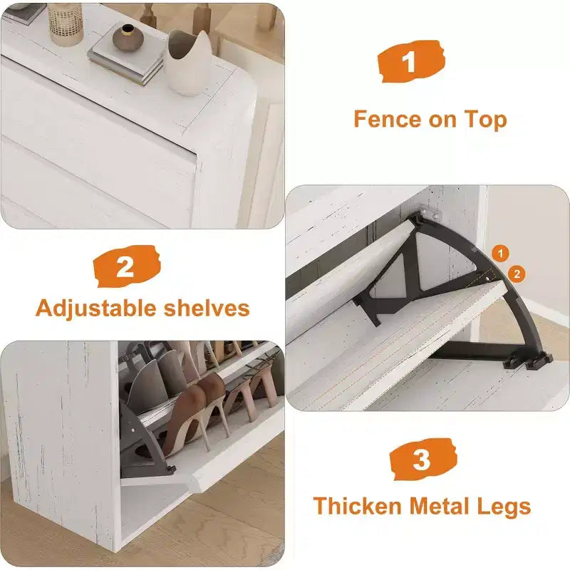 COZONY Armoire à chaussures haute de 46 po avec 3 tiroirs basculants Meuble de rangement à chaussures en bois avec étagère réglable pour entrée, couloir, salon