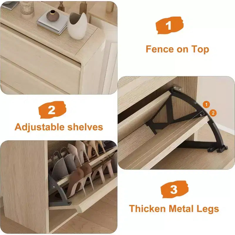 COZONY Armoire à chaussures haute de 46 po avec 3 tiroirs basculants Meuble de rangement à chaussures en bois avec étagère réglable pour entrée, couloir, salon