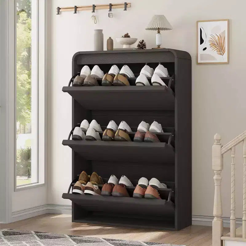 COZONY Armoire à chaussures haute de 46 po avec 3 tiroirs basculants Meuble de rangement à chaussures en bois avec étagère réglable pour entrée, couloir, salon