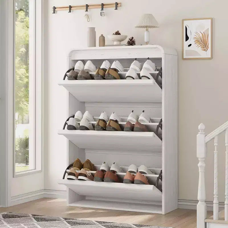 COZONY Armoire à chaussures haute de 46 po avec 3 tiroirs basculants Meuble de rangement à chaussures en bois avec étagère réglable pour entrée, couloir, salon