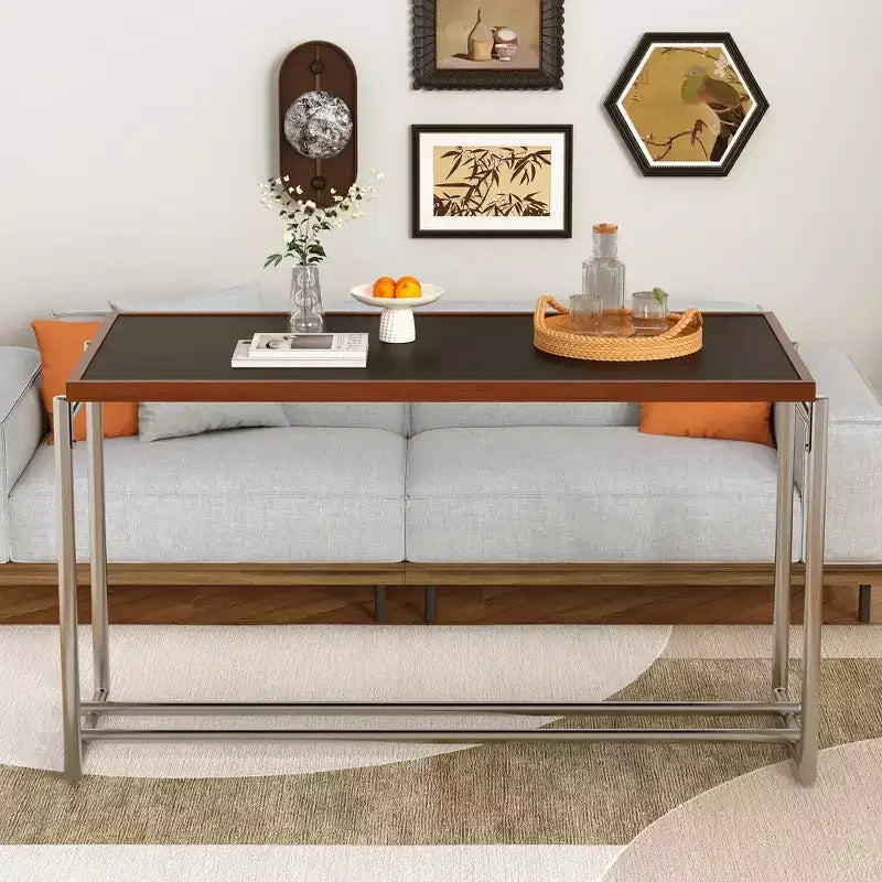 Table Basse Relevable Luck Live 50 Transformable en Bureau, Piétement Acier Inoxydable, Plateau Bicolore Pour Salon