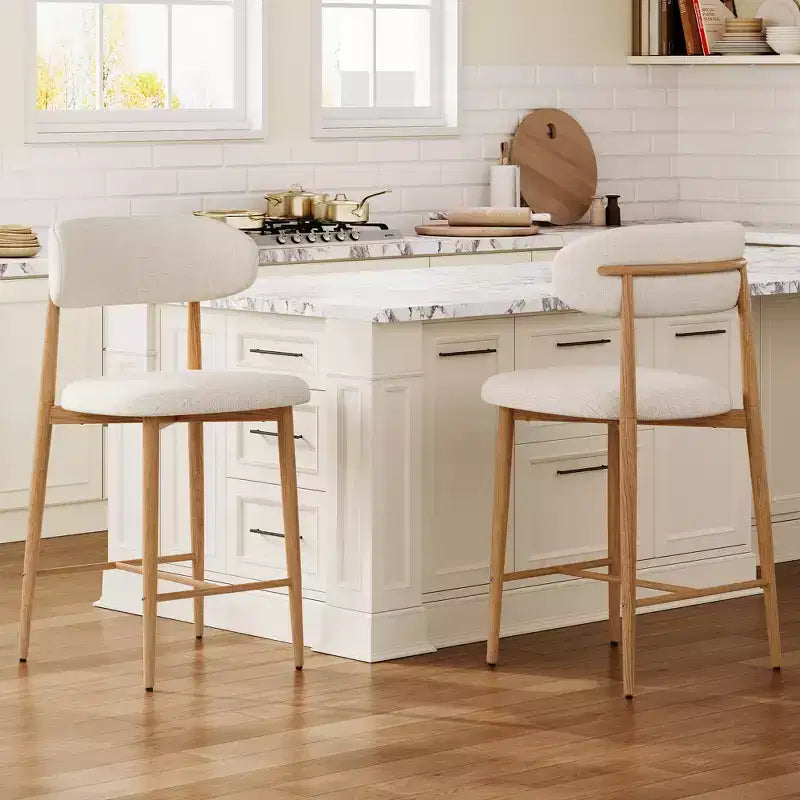 GDFStudio Tiphaine Tabourets de comptoir en métal rembourrés de style moderne du milieu du siècle (lot de 2)