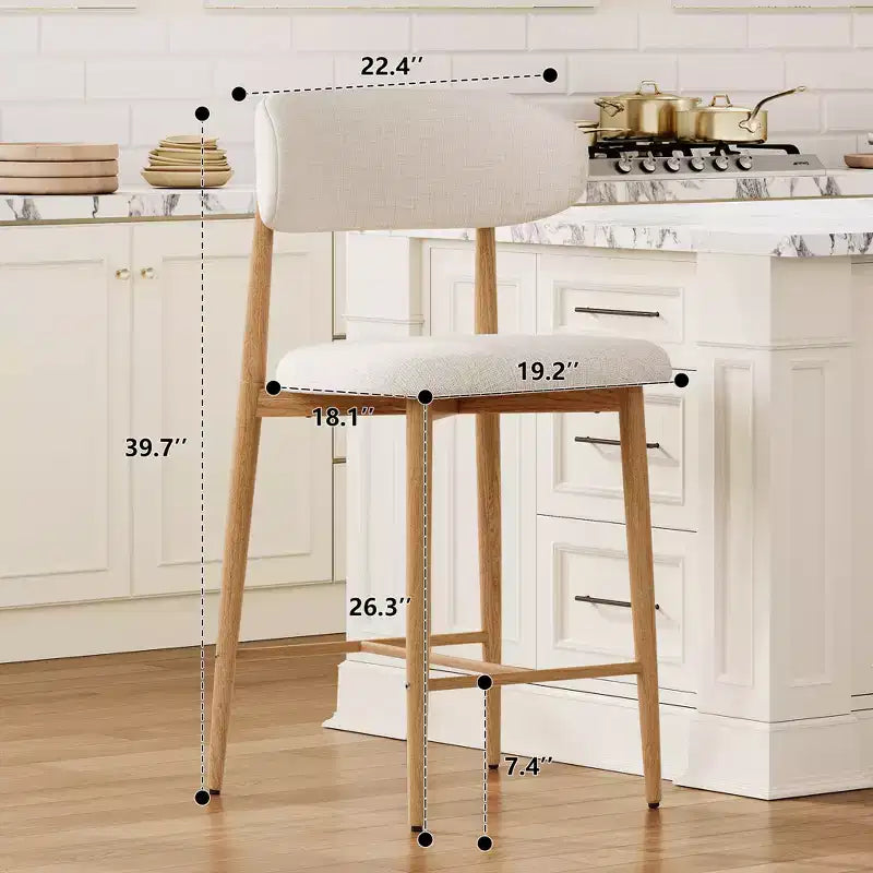 GDFStudio Tiphaine Tabourets de comptoir en métal rembourrés de style moderne du milieu du siècle (lot de 2)