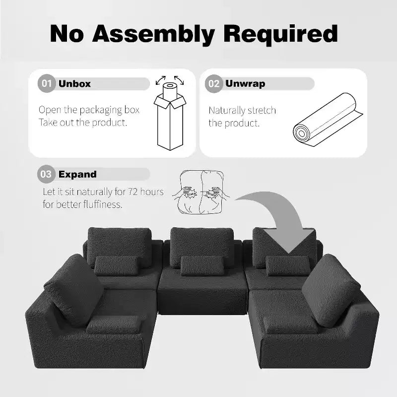 Fauteuil modulable sans accoudoirs FurnitureR avec assise profonde, fauteuil d'appoint rembourré pour salon, chambre ou canapé sectionnel