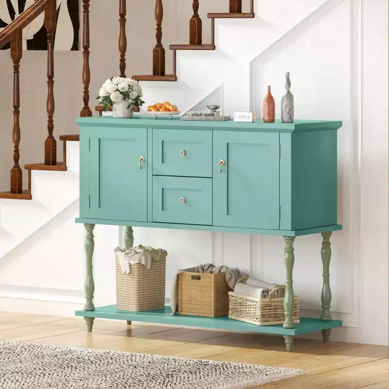 Table console avec 2 tiroirs et 2 portes, Table d'entrée de ferme en bois de 42 pouces avec étagère de rangement inférieure, Meuble TV de rangement antique