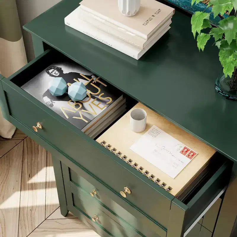 Commode haute en bois à 5 tiroirs, commode de chambre moderne avec tiroirs profonds et poignées métalliques pour chambre à coucher, entrée et couloir