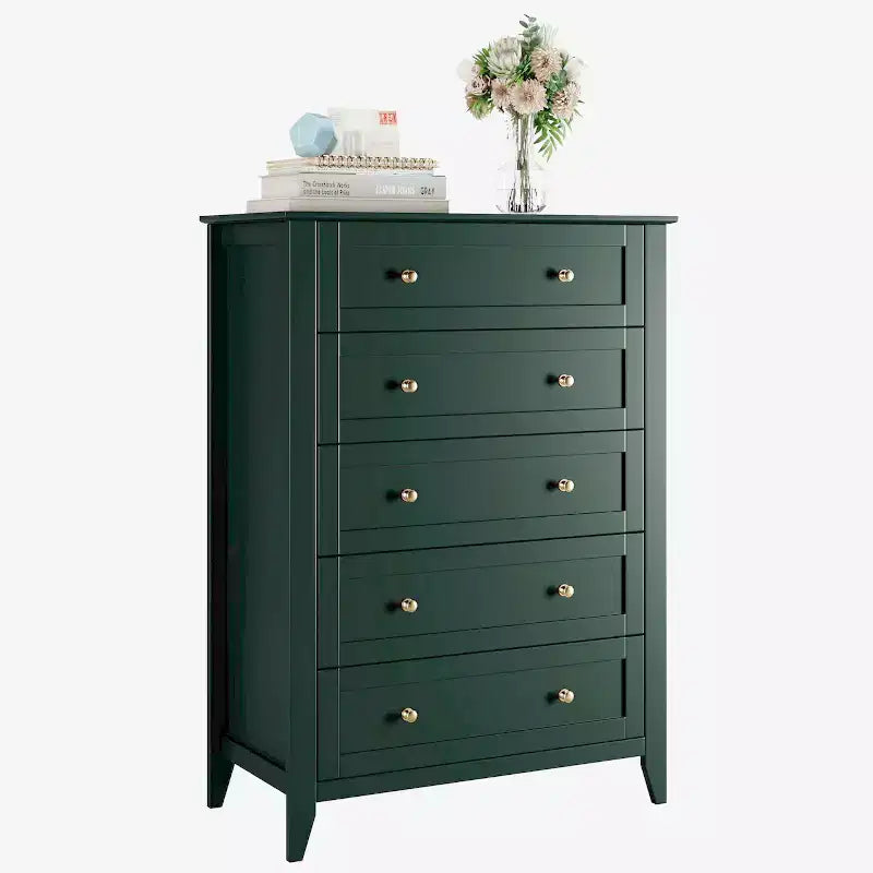 Commode haute en bois à 5 tiroirs, commode de chambre moderne avec tiroirs profonds et poignées métalliques pour chambre à coucher, entrée et couloir