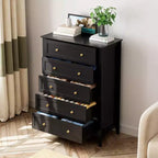 Commode haute en bois à 5 tiroirs, commode de chambre moderne avec tiroirs profonds et poignées métalliques pour chambre à coucher, entrée et couloir