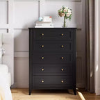 Commode haute en bois à 5 tiroirs, commode de chambre moderne avec tiroirs profonds et poignées métalliques pour chambre à coucher, entrée et couloir