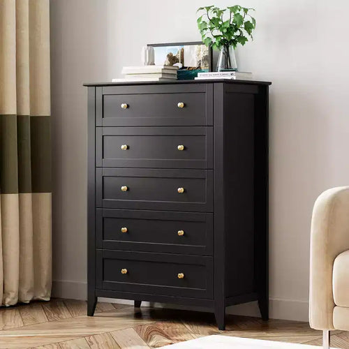 5-Drawer Tall Wooden Dresser, Modern Chest of Drawers with Deep Drawers & Metal Knobs for Bedroom, Entryway & Hallway