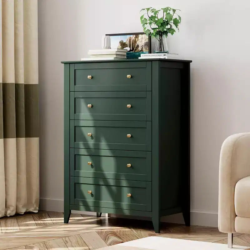 Commode haute en bois à 5 tiroirs, commode de chambre moderne avec tiroirs profonds et poignées métalliques pour chambre à coucher, entrée et couloir