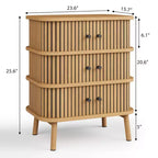 Commode, Cabinet Mid-Century Modern à 3 tiroirs avec porte coulissante en osier et pieds en bois, Chêne