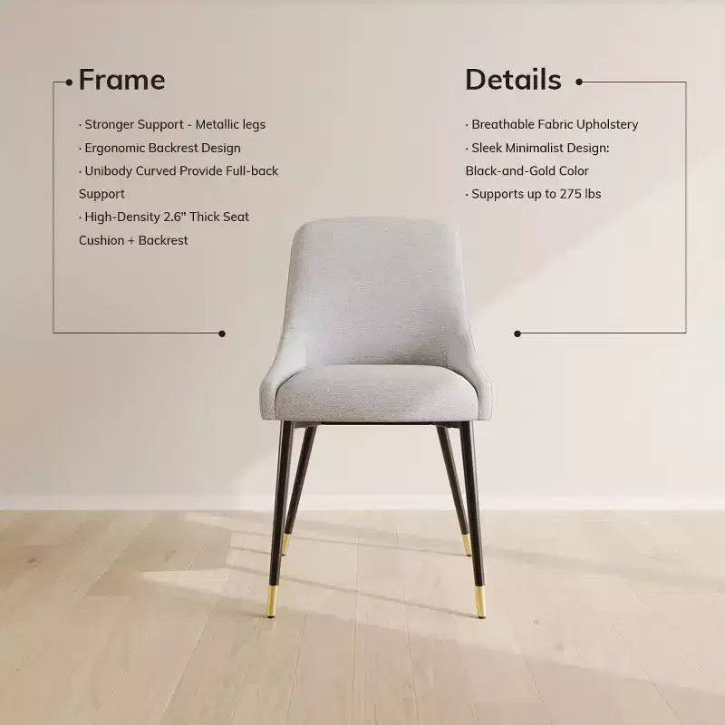COLAMY Chaise de salle à manger moderne capitonnée Chaise d'appoint de cuisine avec pieds en métal pour la cuisine, la salle à manger ou le café