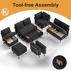 Canapé inclinable 7 places Dyonery, canapé modulable, table d'appoint avec rangement dissimulé, rechargeable