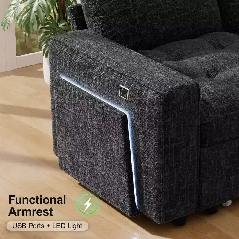 Canapé inclinable 7 places Dyonery, canapé modulable, table d'appoint avec rangement dissimulé, rechargeable