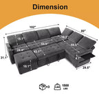 Canapé inclinable 7 places Dyonery, canapé modulable, table d'appoint avec rangement dissimulé, rechargeable