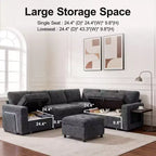 Canapé inclinable 7 places Dyonery, canapé modulable, table d'appoint avec rangement dissimulé, rechargeable