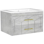 Meuble-lavabo flottant 30 po avec vasque – Vasque en céramique, 2 tiroirs à fermeture amortie avec poignées dorées, assemblage facile