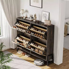Meuble à chaussures étroit à 4 tiroirs basculants, rangement autoportant pour entrée avec étagères réglables et pieds en métal, organisateur fin pour couloir et salon