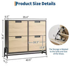 Meuble à chaussures étroit à 4 tiroirs basculants, rangement autoportant pour entrée avec étagères réglables et pieds en métal, organisateur fin pour couloir et salon