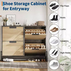 Meuble à chaussures étroit à 4 tiroirs basculants, rangement autoportant pour entrée avec étagères réglables et pieds en métal, organisateur fin pour couloir et salon