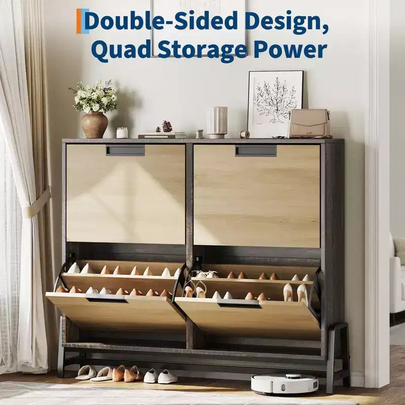 Meuble à chaussures étroit à 4 tiroirs basculants, rangement autoportant pour entrée avec étagères réglables et pieds en métal, organisateur fin pour couloir et salon