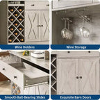 Meuble de rangement pour cuisine avec buffet, dessus blanc et noyer clair, portes doubles en acrylique, organisateur de garde-manger pour salle à manger et rangement de cuisine