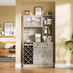 Meuble de rangement pour cuisine avec buffet, dessus blanc et noyer clair, portes doubles en acrylique, organisateur de garde-manger pour salle à manger et rangement de cuisine